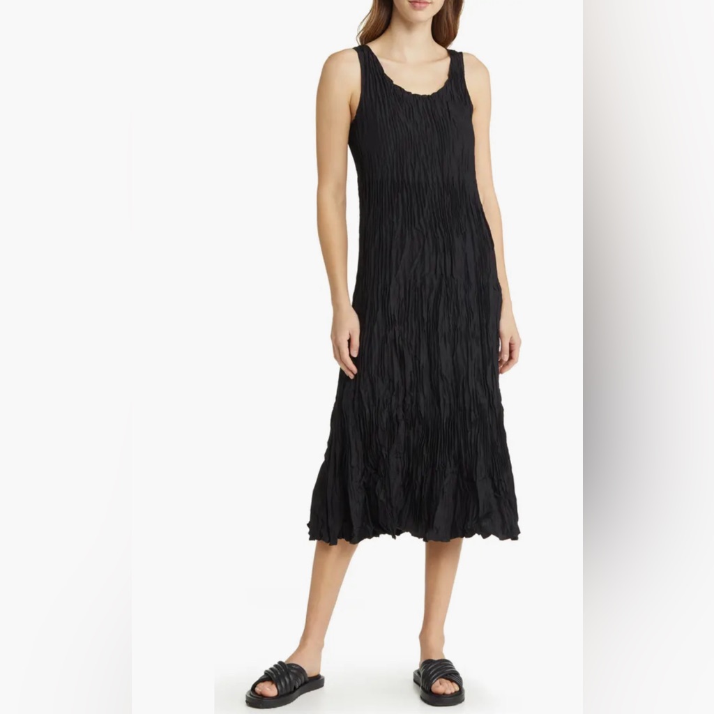 Eileen Fisher Tiered Pleated Silk Midi Dress Nwt Size Xl